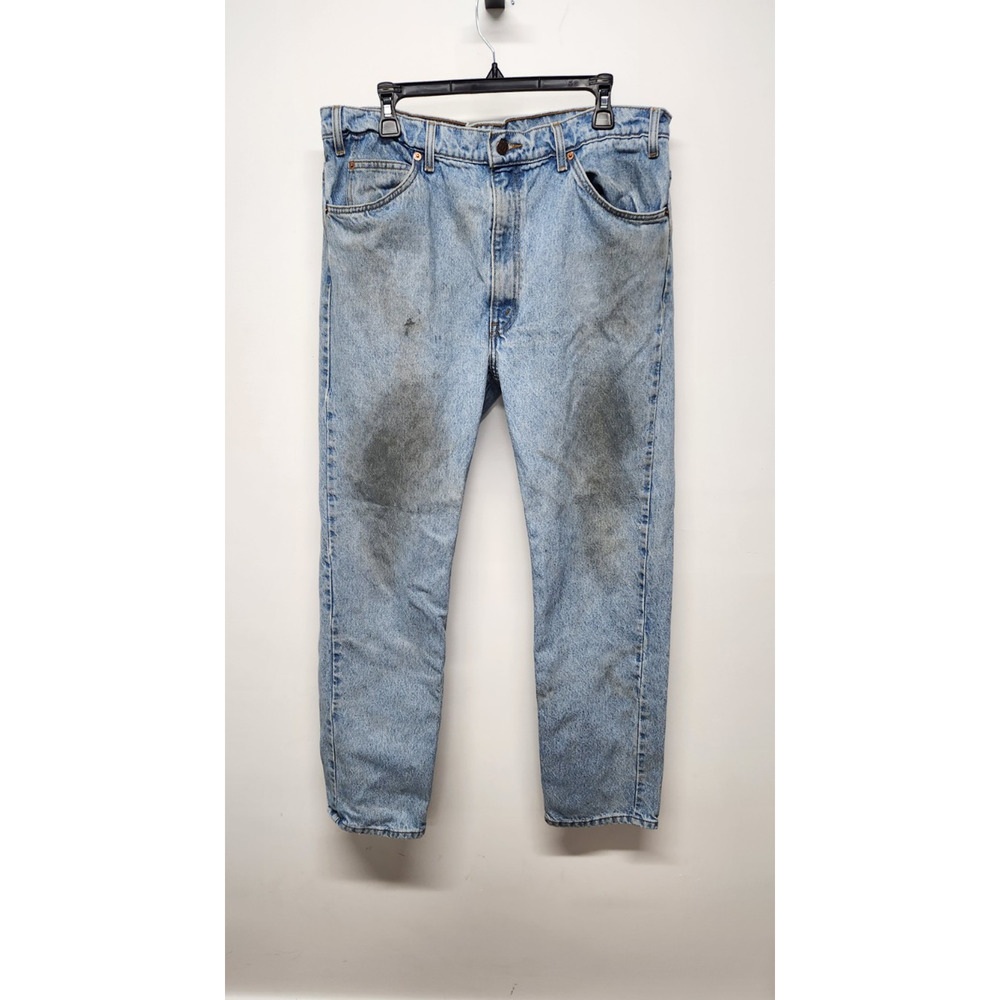 Vintage Levis Men's Orange Tab 505 90s 38x32 (36x31) Straight Leg Jeans. Stained